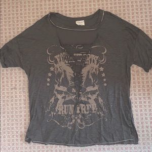 Lace up graphic tee (army green)